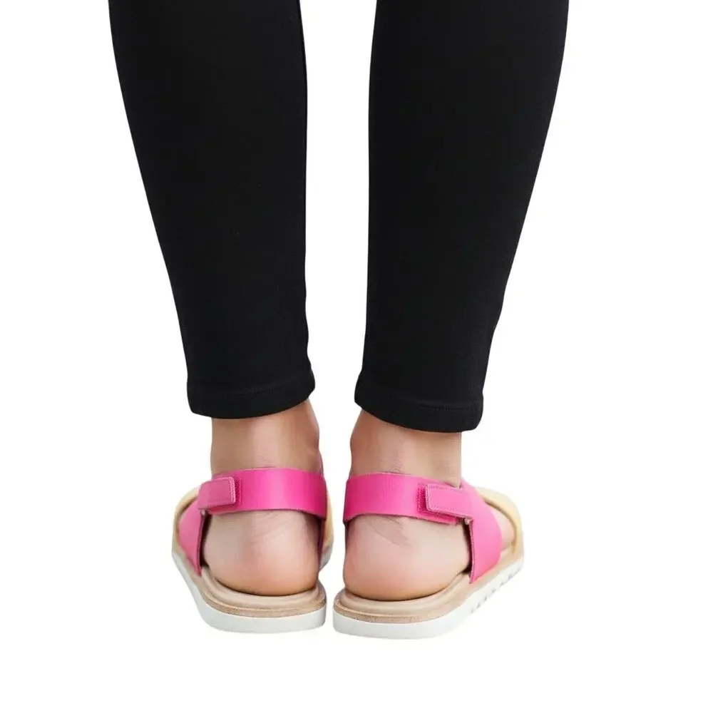 SOREL Pink Cut Out Ella Ii Round Toe Leather Slingback Sandals, US6.5